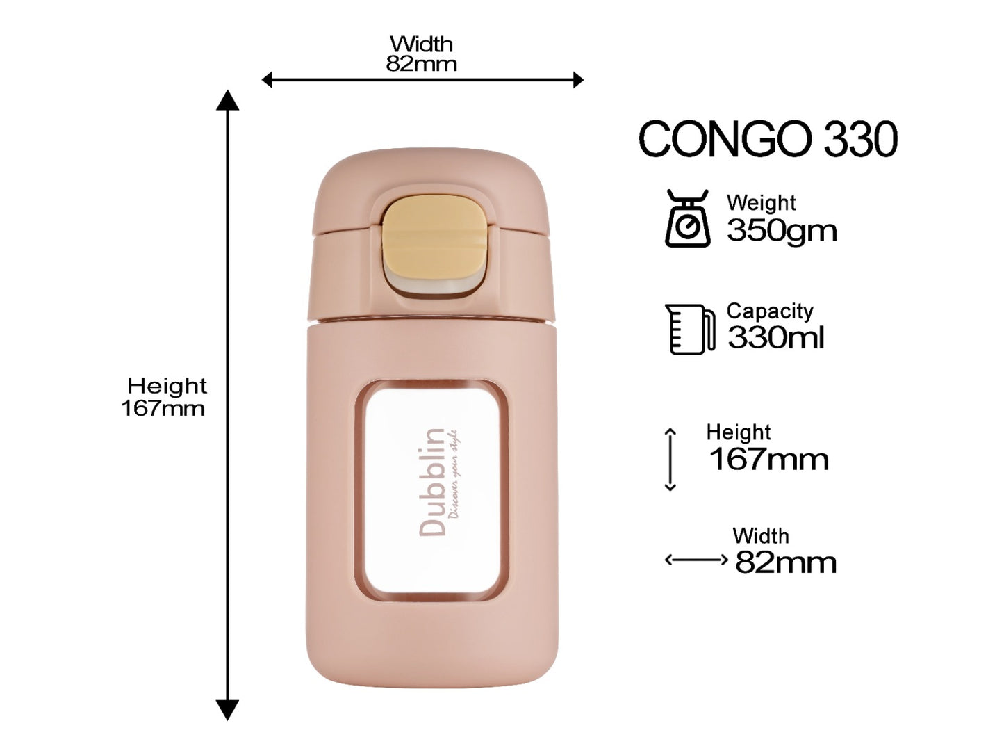 Dubblin Congo 330ml Borosilicate Glass Bottle with Straw Sipper