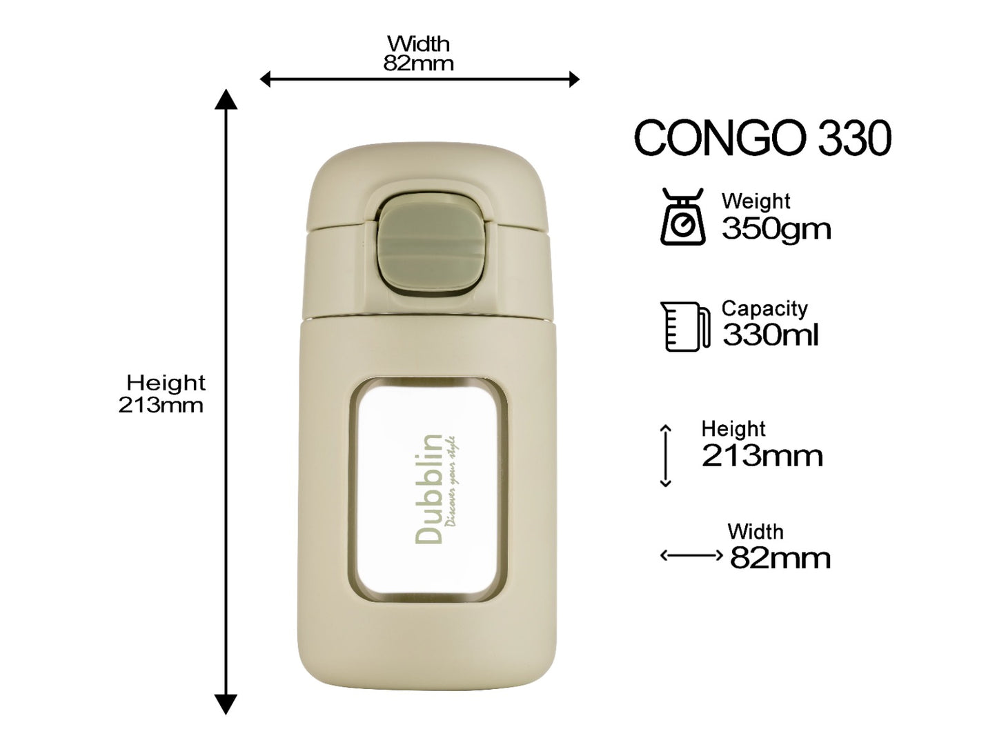 Dubblin Congo 330ml Borosilicate Glass Bottle with Straw Sipper