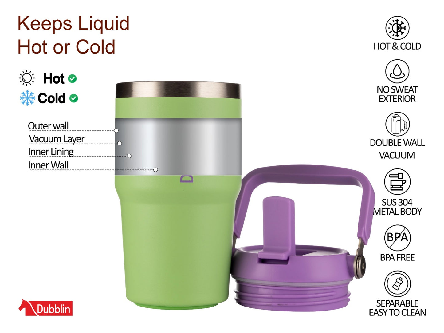 Dubblin Rage 550ml Thermal Vacuum Insulated Mug with Straw