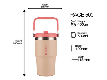 Dubblin Rage 550ml Thermal Vacuum Insulated Mug with Straw