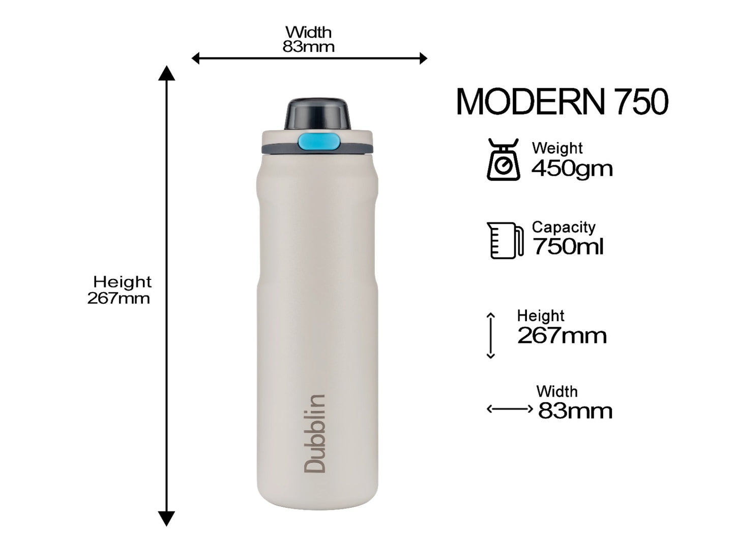 Dubblin Modern 750 Thermal Vacuum Insulated Bottle (Twin Flow: Gulper Plus Straw Sipper)