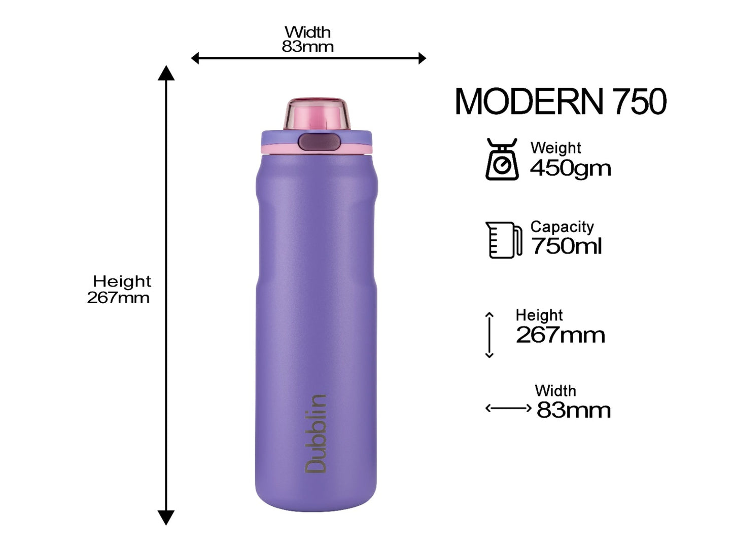 Dubblin Modern 750 Thermal Vacuum Insulated Bottle (Twin Flow: Gulper Plus Straw Sipper)