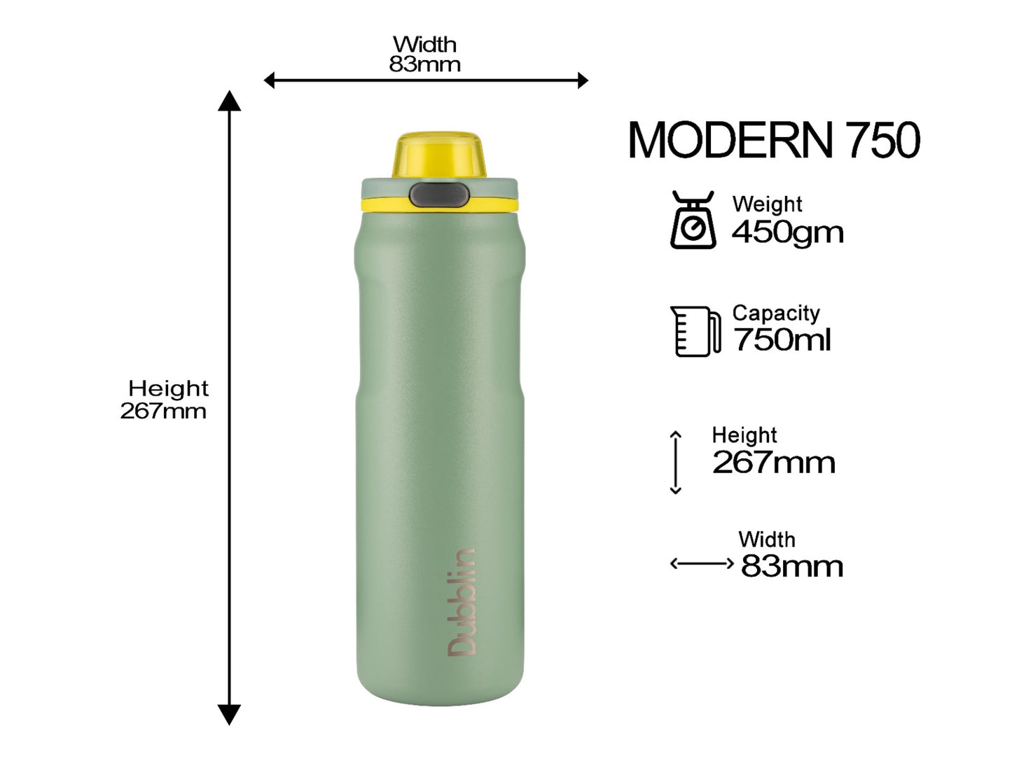 Dubblin Modern 750 Thermal Vacuum Insulated Bottle (Twin Flow: Gulper Plus Straw Sipper)