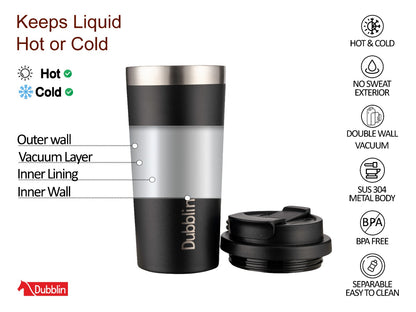 Dubblin Euro 500ml Thermal Vacuum Insulated Bottle with Silicon Straw (Twin Flow: Gulper Plus Straw Sipper)