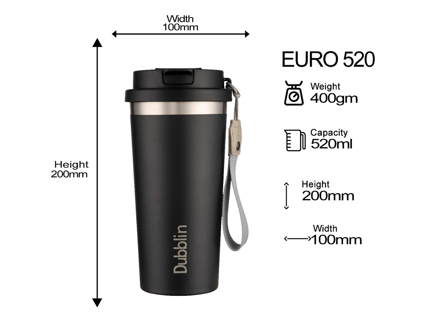 Dubblin Euro 500ml Thermal Vacuum Insulated Bottle with Silicon Straw (Twin Flow: Gulper Plus Straw Sipper)