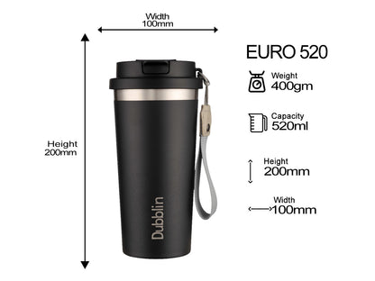 Dubblin Euro 500ml Thermal Vacuum Insulated Bottle with Silicon Straw (Twin Flow: Gulper Plus Straw Sipper)