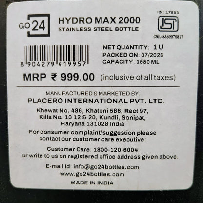 Go24 Hydromax 2000 Stainless Steel Bottle - Capacity ~2L