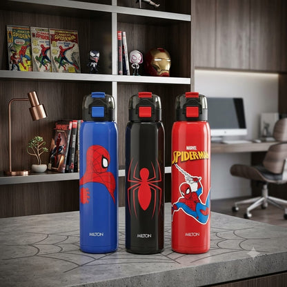 Milton Steel Web 900 Stainless Steel Bottle - Outside Plastic Inside Stainless Steel (Twin Flow: Gulper Plus Straw Sipper)