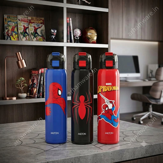 Milton Steel Web 900 Stainless Steel Bottle - Outside Plastic Inside Stainless Steel (Twin Flow: Gulper Plus Straw Sipper)