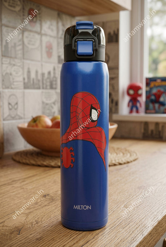 Milton Steel Web 900 Stainless Steel Bottle - Outside Plastic Inside Stainless Steel (Twin Flow: Gulper Plus Straw Sipper)