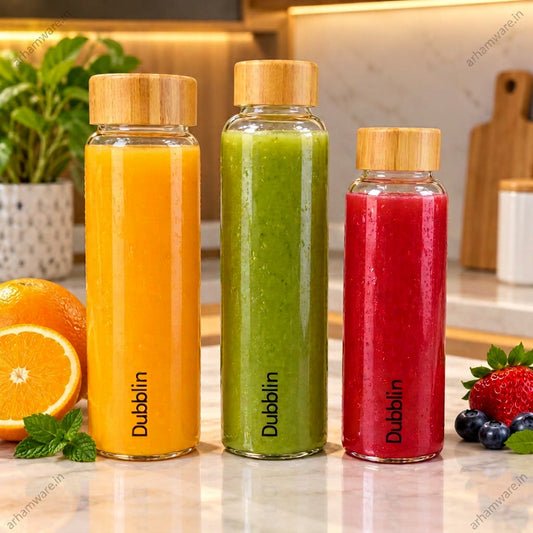 Dubblin Bamboo 400ml Borosilicate Glass Bottle with Bamboo Screw Cap