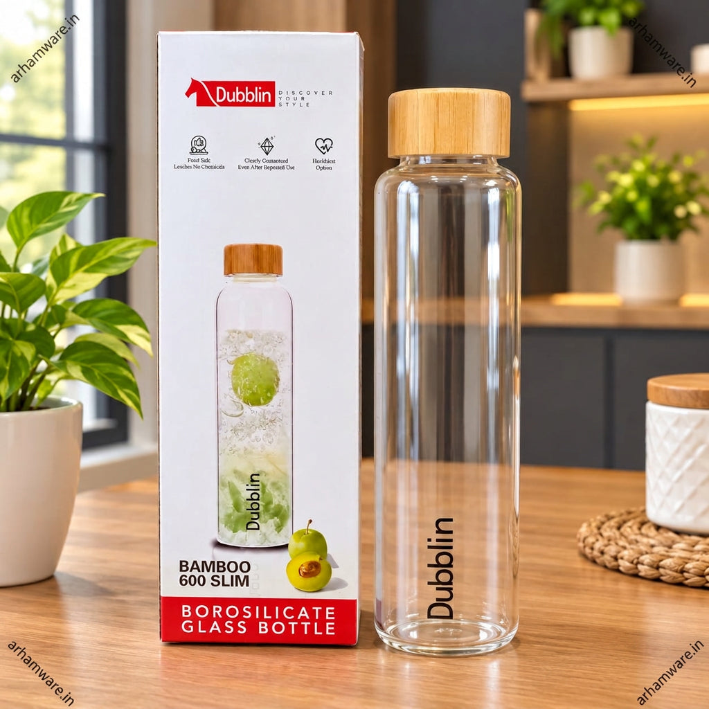 Dubblin Bamboo 400ml Borosilicate Glass Bottle with Bamboo Screw Cap