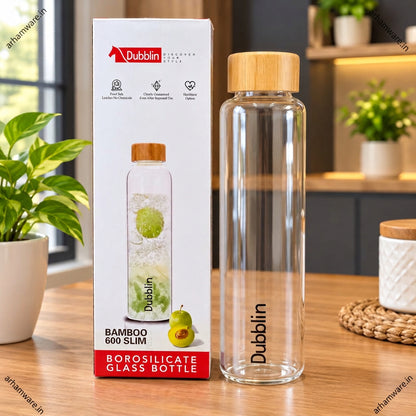 Dubblin Bamboo 400ml Borosilicate Glass Bottle with Bamboo Screw Cap