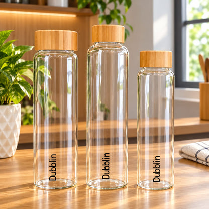 Dubblin Bamboo 400ml Borosilicate Glass Bottle with Bamboo Screw Cap