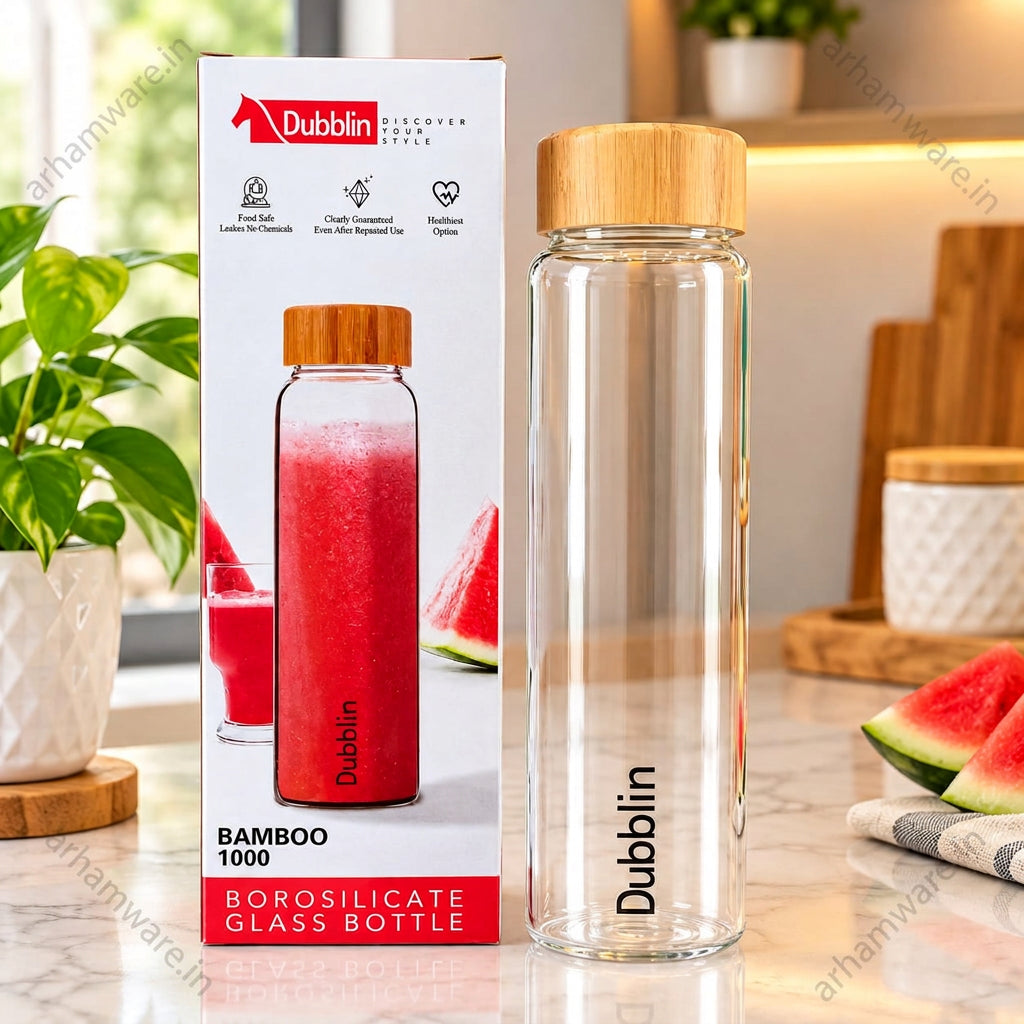 Dubblin Bamboo 400ml Borosilicate Glass Bottle with Bamboo Screw Cap