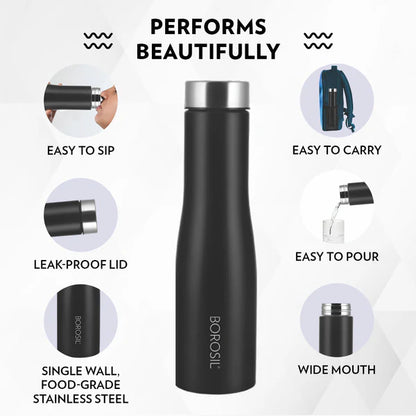 Borosil Hydra Swan Stainless Steel 1.0 ltr Bottle