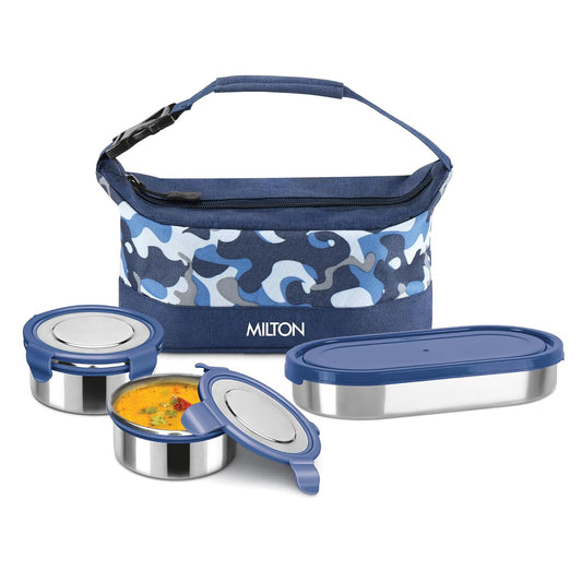 Milton Camo Delight Stainless Steel Lunch Set with 2*380ml Containers, 1*450ml Container and 1 Bag