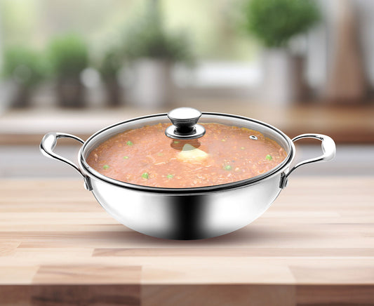 Vaya Tri-Ply Kadai (Stainless Steel) with Glass Lid